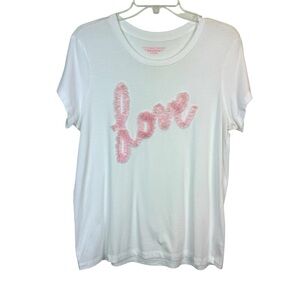 Victoria’s Secret White and Pink LOVE Net Ruffle Spellout Tee Size L 🔥
